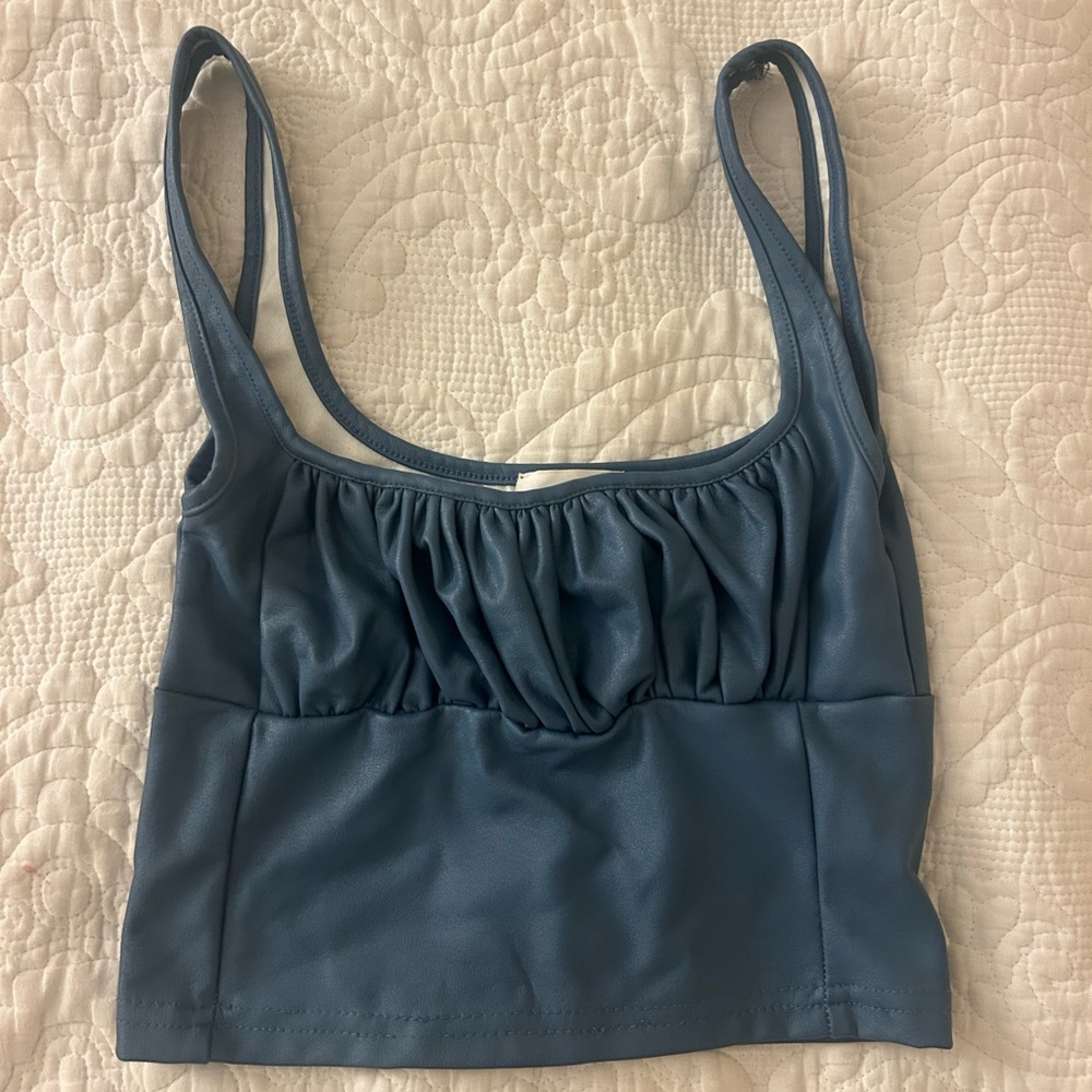 Sky to Moon Ruched blue tank top